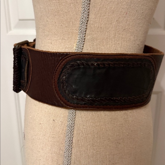 ALL SAINTS JACKS PLACE VINTAGE BELT WIDE BROWN LEATHER BRAID ACCENT SIZE L - Picture 3 of 13